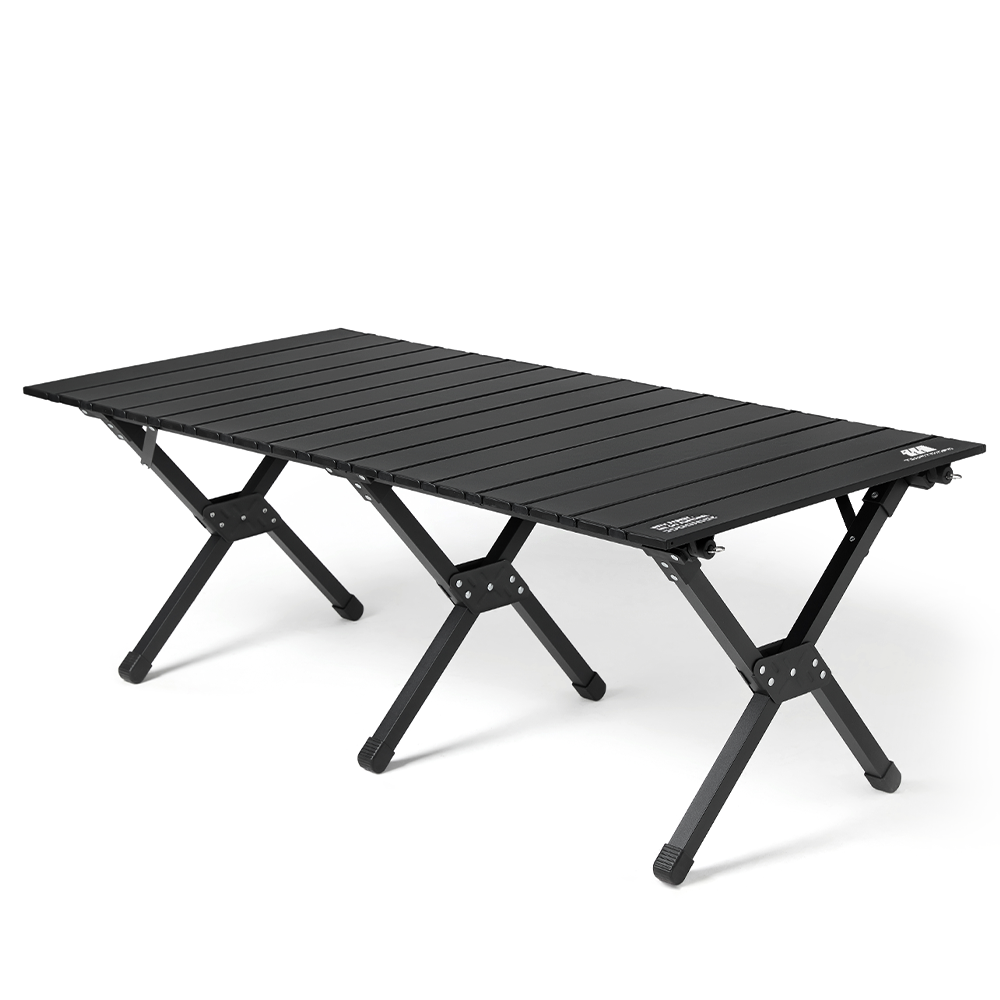 Roll-Up Camping Table, Folding Aluminum Picnic Table with X-Cross Steel Frame, Thickened Legs &amp; Reinforced Metal Bracket, Portable with Carry Bag, Compact Camp Table for Tent, Beach, Hiking