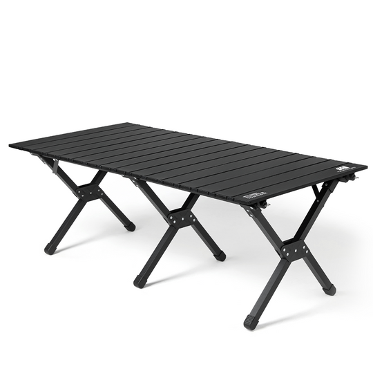Roll-Up Camping Table, Folding Aluminum Picnic Table with X-Cross Steel Frame, Thickened Legs &amp; Reinforced Metal Bracket, Portable with Carry Bag, Compact Camp Table for Tent, Beach, Hiking