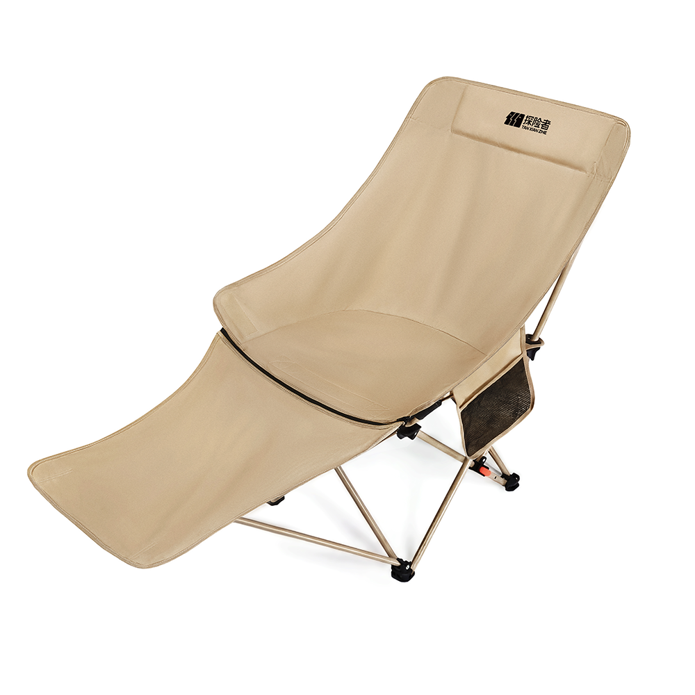 Outdoor Folding Lounge Chair, 4 Position Adjustable High Back Recliner with Detachable Footrest, Double Layer Oxford Portable Camping Chair with Carry Bag &amp; Side Pocket for Patio, Beach, Lawn, Picnic