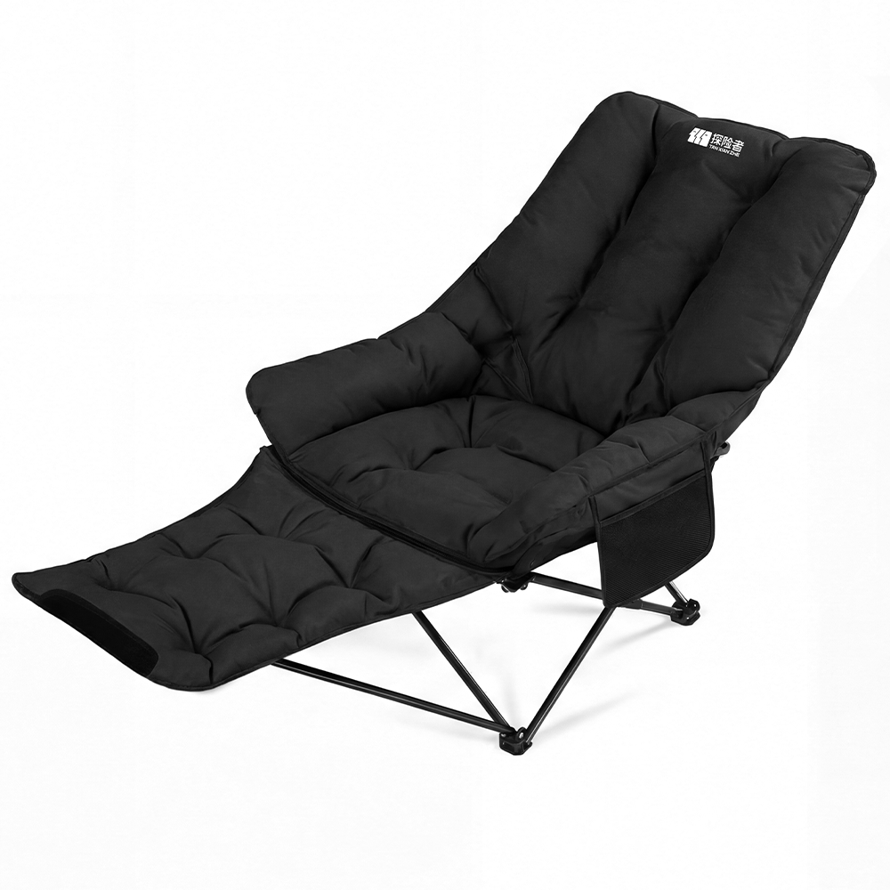 Padded Outdoor Folding Lounge Chair, 4 Position Adjustable High Back Recliner with Detachable Footrest, Oxford Portable Camping Chair with Carry Bag &amp; Side Pocket for Patio, Beach, Lawn, Picnic