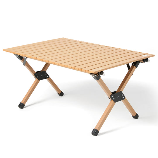 Roll-Up Camping Table, Folding Aluminum Picnic Table with X-Cross Steel Frame, Thickened Legs &amp; Reinforced Metal Bracket, Portable with Carry Bag, Compact Camp Table for Tent, Beach, Hiking