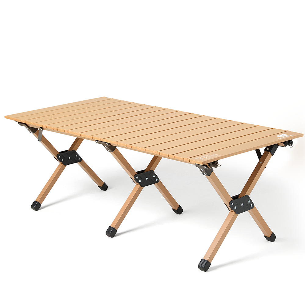 Roll-Up Camping Table, Folding Aluminum Picnic Table with X-Cross Steel Frame, Thickened Legs &amp; Reinforced Metal Bracket, Portable with Carry Bag, Compact Camp Table for Tent, Beach, Hiking