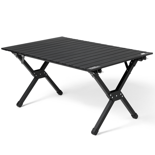 Roll-Up Camping Table, Folding Aluminum Picnic Table with X-Cross Steel Frame, Thickened Legs &amp; Reinforced Metal Bracket, Portable with Carry Bag, Compact Camp Table for Tent, Beach, Hiking
