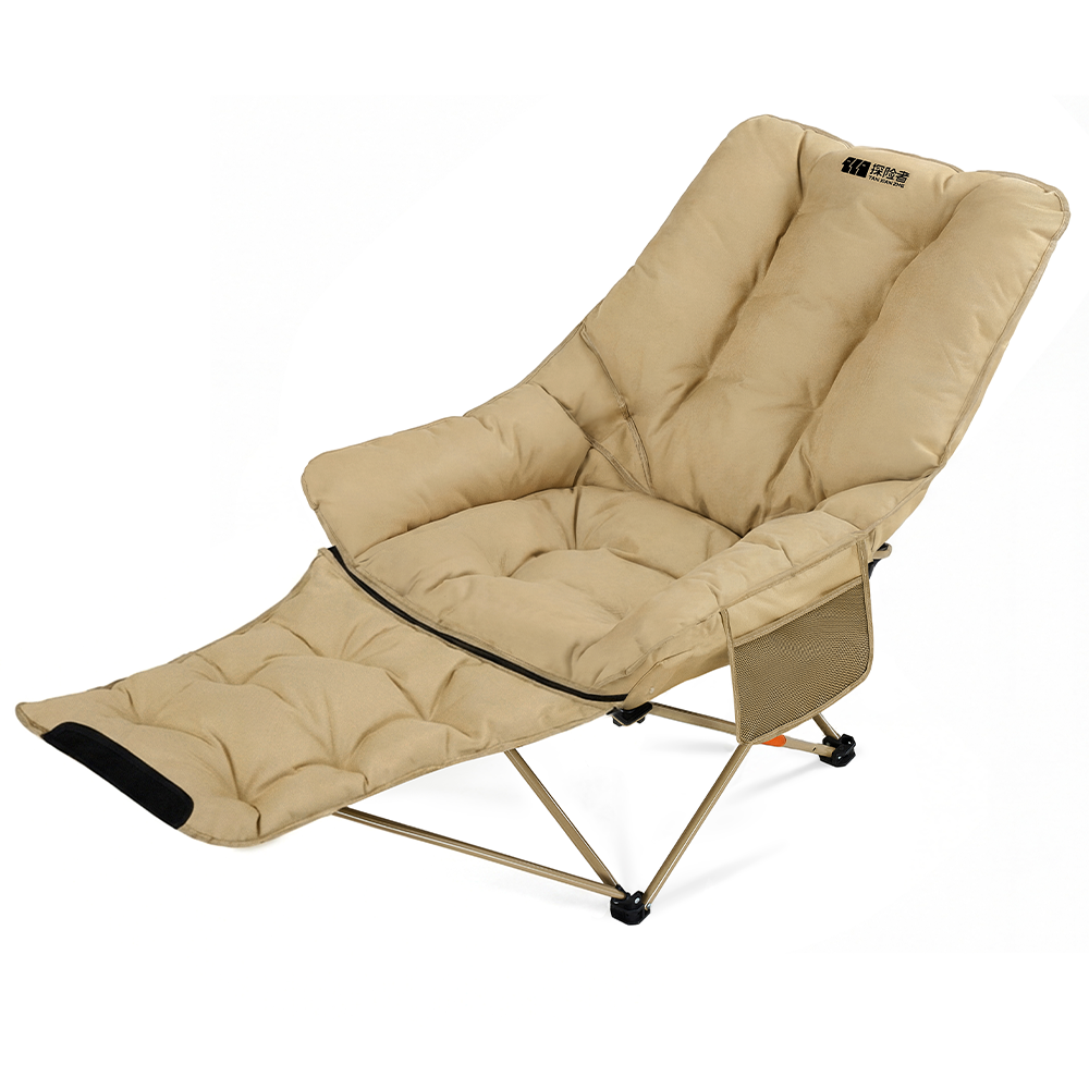 Padded Outdoor Folding Lounge Chair, 4 Position Adjustable High Back Recliner with Detachable Footrest, Oxford Portable Camping Chair with Carry Bag &amp; Side Pocket for Patio, Beach, Lawn, Picnic
