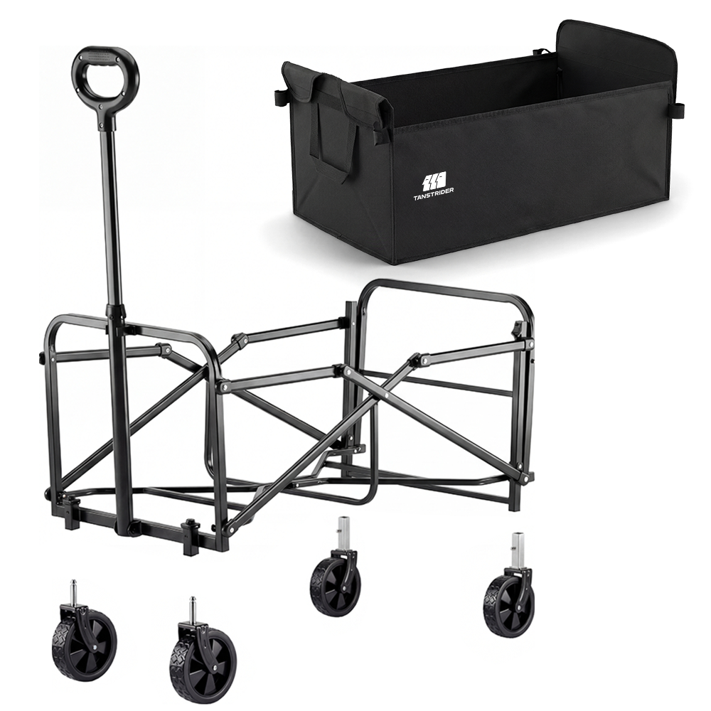 Plain Collapsible Camping Wagon Cart with rear-mounted trailer