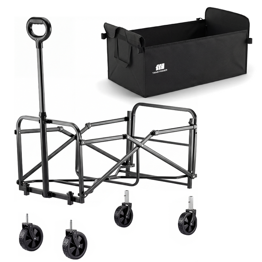 Plain Collapsible Camping Wagon Cart with rear-mounted trailer