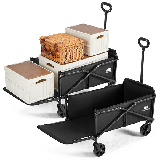 Plain Collapsible Camping Wagon Cart with rear-mounted trailer
