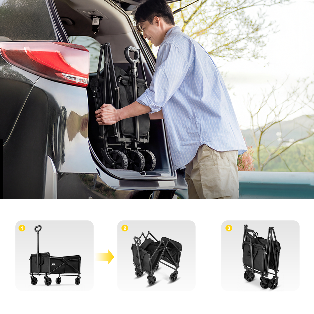 Plain Collapsible Camping Wagon Cart with rear-mounted trailer
